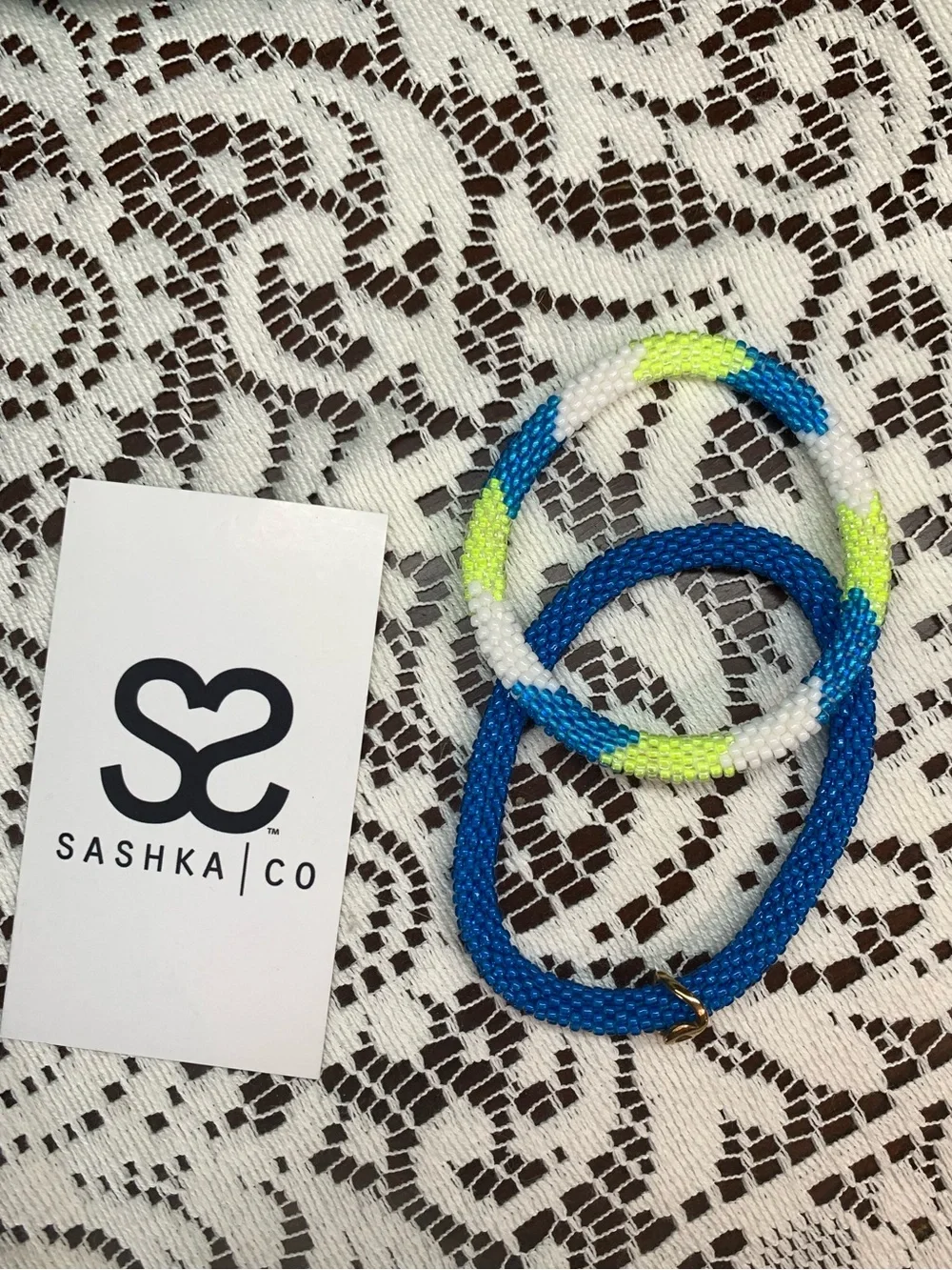 Artisan Blue & Neon Yellow Handmade Beaded Bracelet set